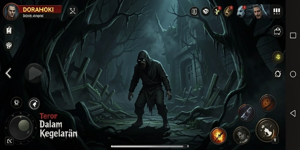 Menampilkan gameplay DORAHOKI yang penuh ketegangan dan momen horor.