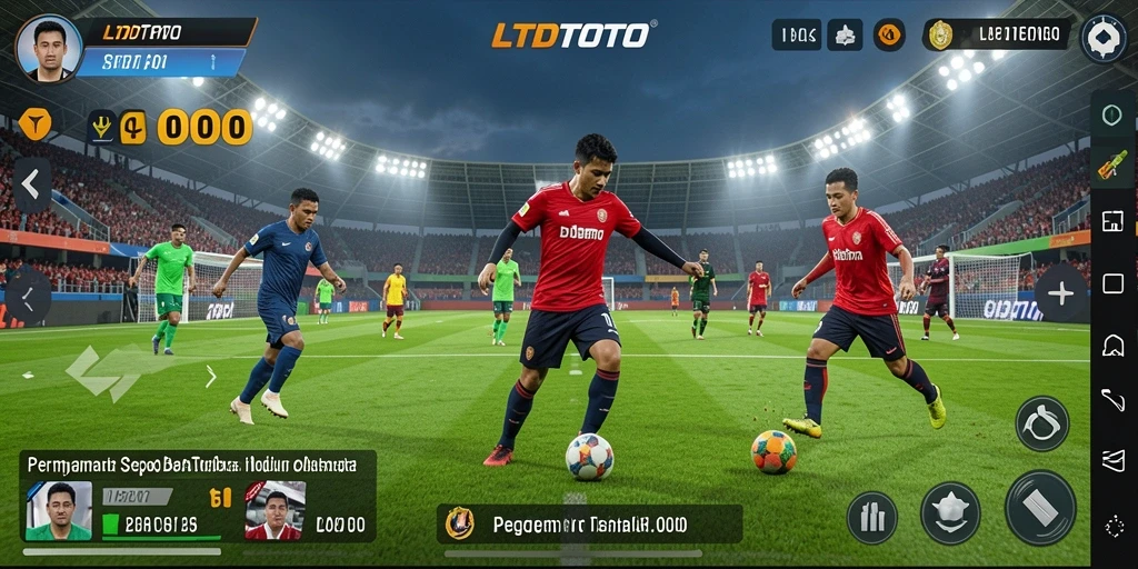 Screenshot gameplay <strong>LTDTOTO</strong> yang menunjukkan pertandingan sepak bola yang menegangkan.