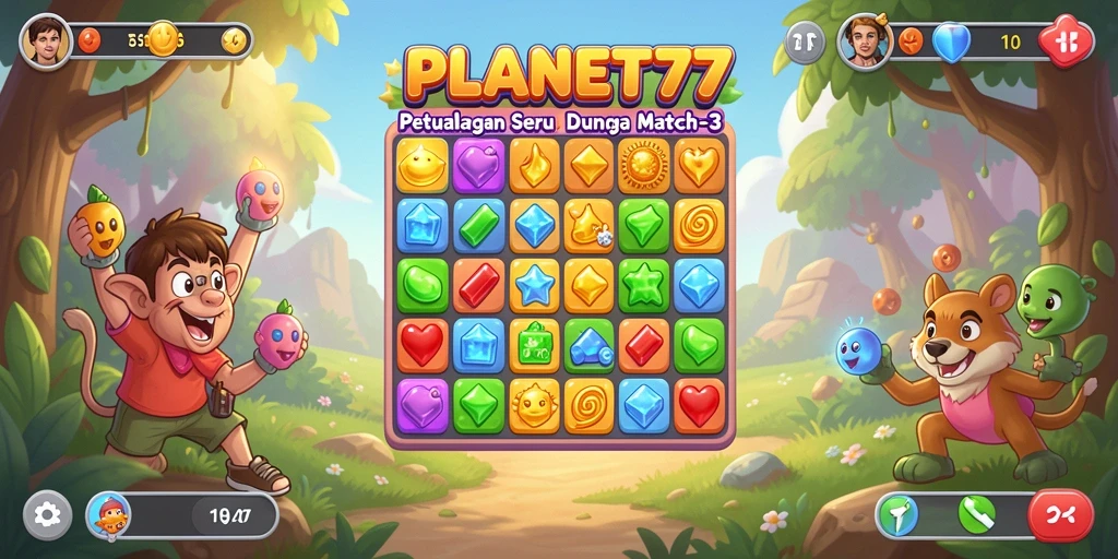 Tampilan gameplay seru di <strong>PLANET77</strong> dengan batu permata berwarna-warni.